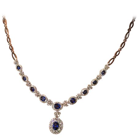 Impressive Blue Sapphire and White Diamond Royal Pendant Gold Necklace For Sale at 1stDibs