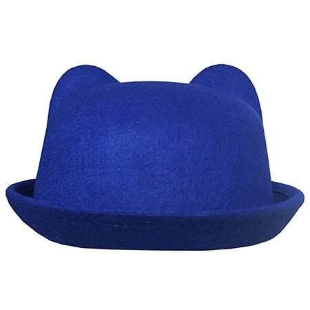 Lujuny Cat Ear Wool Bowler Hats - Cute Derby Fedora Caps with Roll-up Brim for Women Youth (Blue) at Amazon Women’s Clothing store