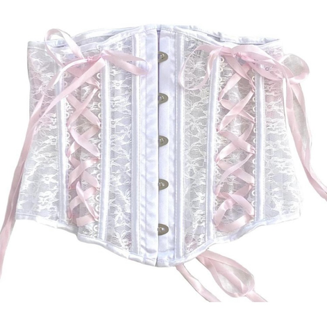 pink and white lace corset