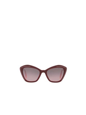 Miu Miu Eyewear Rhinestone Logo Sunglasses AMU05UC055EUSH Red | Farfetch