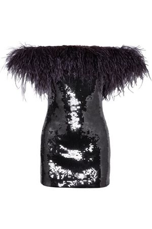 Saint Laurent | Strapless feather-trimmed sequined crepe mini dress | NET-A-PORTER.COM