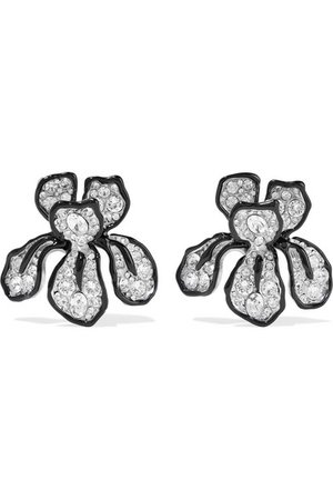Kenneth Jay Lane | Rhodium-plated, enamel and crystal clip earrings | NET-A-PORTER.COM