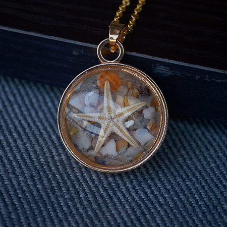 Amazon.com: Natural Starfish Shell Sea Sand Beach Glow in the Dark Pendant 18k Gold Plated Long Chain Necklace: Handmade