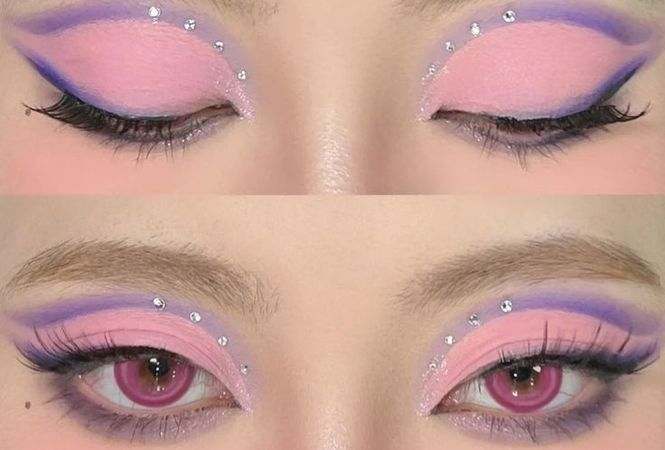 purple and pink eyeshadow look with gems
