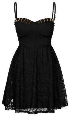 Black Studded & Lace Skater Dress