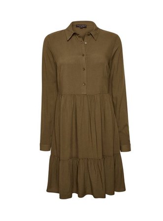 Khaki Frill Hem Shirt Dress | Dorothy Perkins