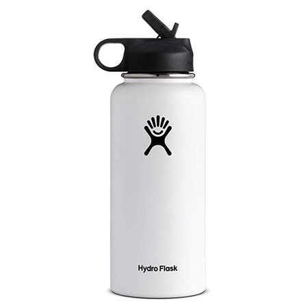 Amazon.com : Hydro Flask Vacuum Insulated Stainless Steel Water Bottle Wide Mouth with Straw Lid (White, 32-Ounce) : Sports & Outdoors