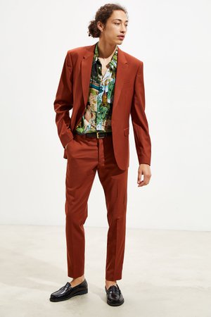 UO Rust Skinny Fit Single Breasted Brown Suit Blazer | Urban Outfitters