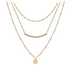 Amazon.com: Layered Coin Tube Pendant Choker Necklace for Women Girls Dainty Gold Plated Layering Chain Neckalce Set: Clothing, Shoes & Jewelry