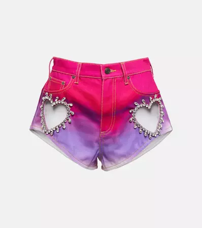 Embellished Ombre Denim Shorts in Pink - Area | Mytheresa
