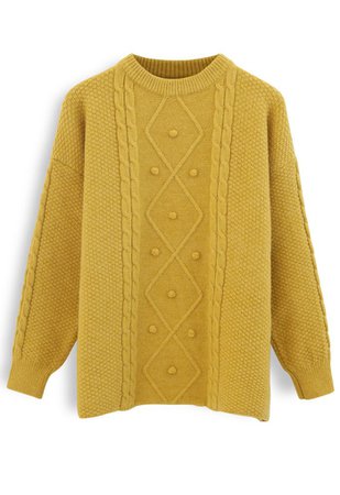 Textured Cable Knit Sweater in Yellow - Retro, Indie and Unique Fashion