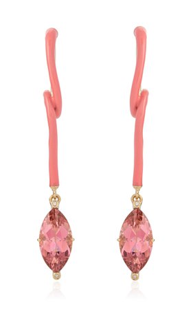 18k Yellow Gold Alicia Pendant Earrings With Pink Tourmaline And Light Pink Enamel By Bea Bongiasca | Moda Operandi