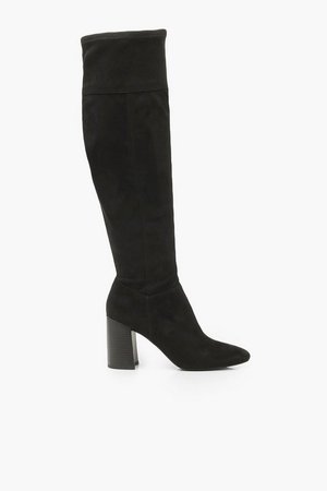 Block Heel Pointed Toe Over The Knee Boots | Boohoo black
