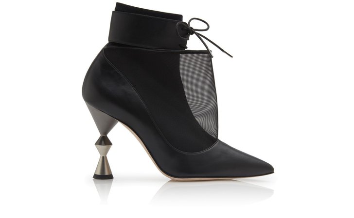 LACUS | Black Nappa Leather and Mesh Ankle Boots | Manolo Blahnik