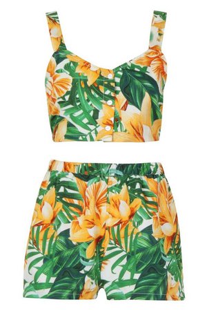 Petite Floral Tropical Top & Flippy Short Co-Ord | Boohoo