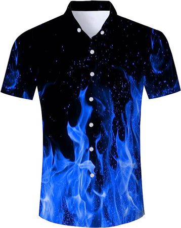 ALISISTER Youth Hawaiian Shirt Mens Aloha Button Down Shirts 3D Printed Flame Fire Tropical Blouses Short Sleeve Top Summer Party Hot Top Clothes 80S Big and Tall Medium Blue at Amazon Men’s Clothing store
