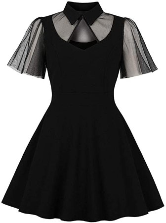 Wellwits Women's Keyhole Mesh Bell Sleeve Knee Swing Cocktail Dress at Amazon Women’s Clothing store