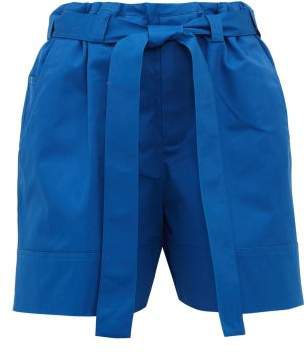 Colville - Tie Waist Cotton Twill Shorts - Womens - Blue