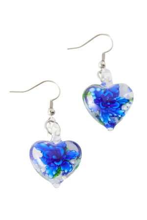 Flower Glass Heart Earrings