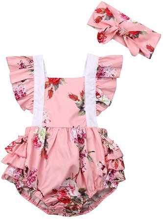 Amazon.com: Newborn Kids Baby Girls Clothes Floral Jumpsuit Romper Playsuit + Headband Outfits (Blue Striped, 12-18 Months): Clothing