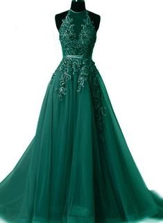 Green Lotus Lace Halter Gown