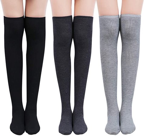 Amazon.com: Chalier 3-4 Pairs Womens Thigh High Socks Cotton Striped Over the Knee Socks Long Knee High Socks for Women: Clothing