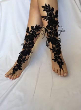 Black Barefoot Lace Sandals