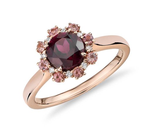 Garnet Ring with Pink Tourmaline and Diamond Halo in 14k Rose Gold (6mm) | Blue Nile