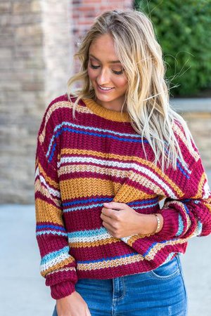 giving thanks striped sweater {burgundy mix} – The Uptown Boutique