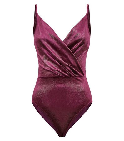 Purple Velvet Glitter Wrap Bodysuit | New Look