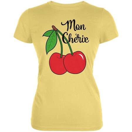 Old Glory Fruit Cherry Mon Cheri My Darling Juniors Soft T Shirt - Yellow - MD