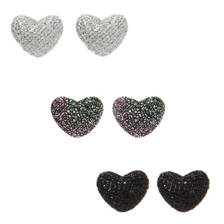 Button Heart Stud Earrings - 3 Pack | Claire's US