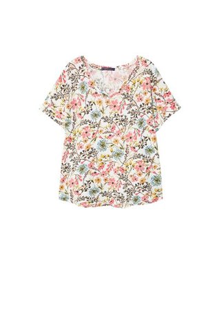 Violeta BY MANGO Flowers linen-blend T-shirt