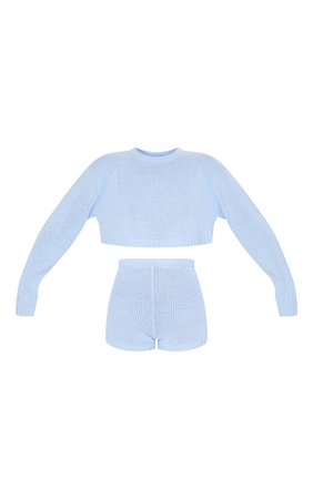 Baby Blue Deep Hem Knitted Jumper And Short Set | PrettyLittleThing USA