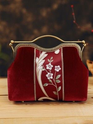 red velvet embroidery vintage clutch