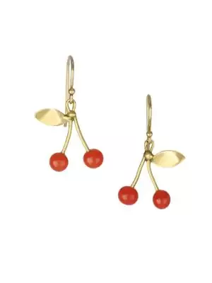 Annette Ferdinandsen Red Coral & 18K Yellow Gold Cherry Drop Earrings | ModeSens