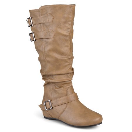 Brinley Co. - Brinley Co. Buckle Detail Wide Calf Boots (Women's) - Walmart.com beige