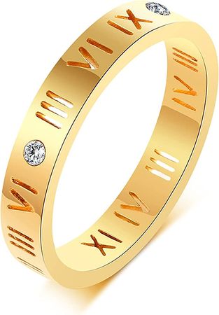 Amazon.com: Vnox Stainless Steel CZ Roman Numeral Ring for Women Girls,Rose Gold Plated/Silver (Gold Plated, 6): Clothing, Shoes & Jewelry