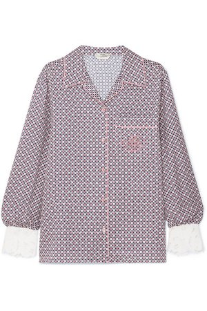 Fendi | Guipure lace-trimmed printed silk blouse | NET-A-PORTER.COM