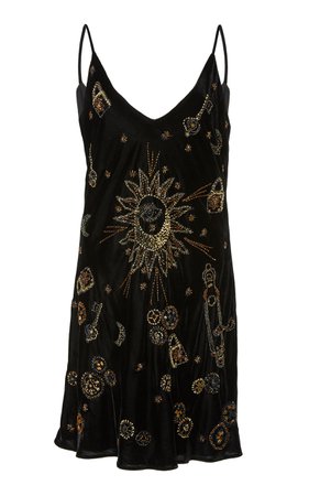 Astrology Embellished Velvet Slip Dress by PatBO | Moda Operandi