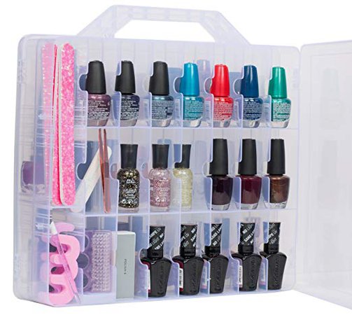Amazon.com : KONA Nail Polish Organizer - Stores 48 Bottles All Sizes - Clear Case, Double-sided Max Storage, Adjustable Space Dividers, Secure Latches with Sturdy Handle, Portable Travel Size or Home Spa Use : Beauty