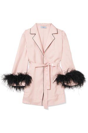 Prada | Feather-embellished silk-twill robe | NET-A-PORTER.COM