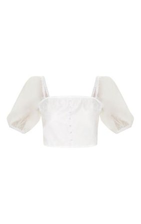 White Organza Sleeve Button Detail Blouse | PrettyLittleThing