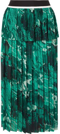 Victoria, Victoria Beckham - Tiered Printed Plissé-crepe Midi Skirt - Forest green