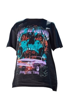 Black Oversized Car Print T Shirt | PrettyLittleThing USA