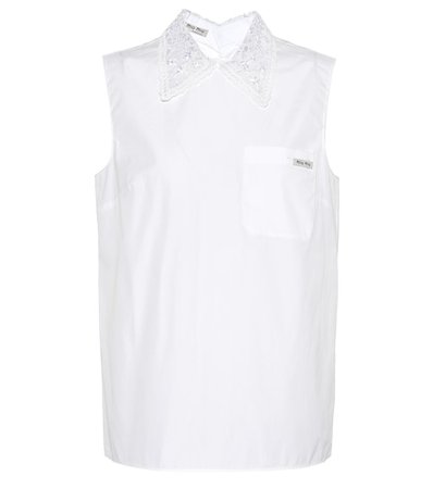 Cotton sleeveless poplin shirt