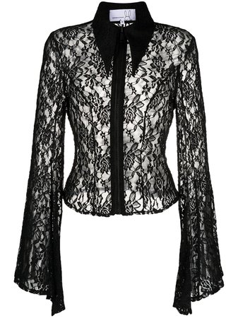Shop Natasha Zinko floral-lace pointed collar blouse with Express Delivery - FARFETCH