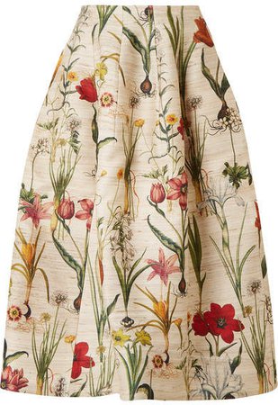Floral-print Silk-blend Midi Skirt - Ecru
