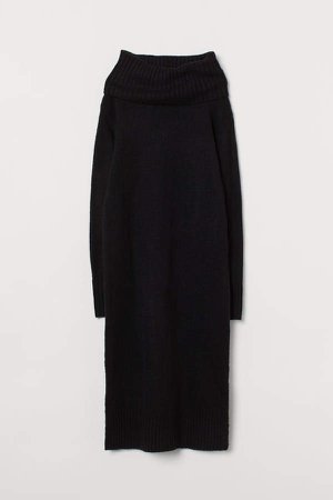 Knit Cowl-neck Dress - Black
