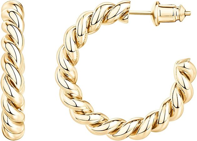 Amazon.com: PAVOI 14K Gold Plated Twisted Rope Round Hoop Earrings in Yellow Gold : Clothing, Shoes & Jewelry